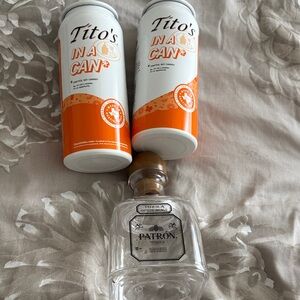 Tito's In A Can Set of 2 and patron container (acrylic)